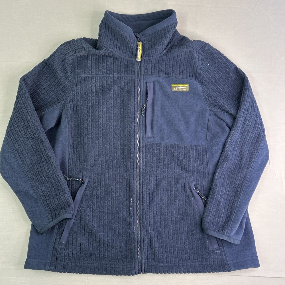 L.L. Bean Women's XL Petite Full Zip Fleece Jacket Blue Grid Fleece Performance